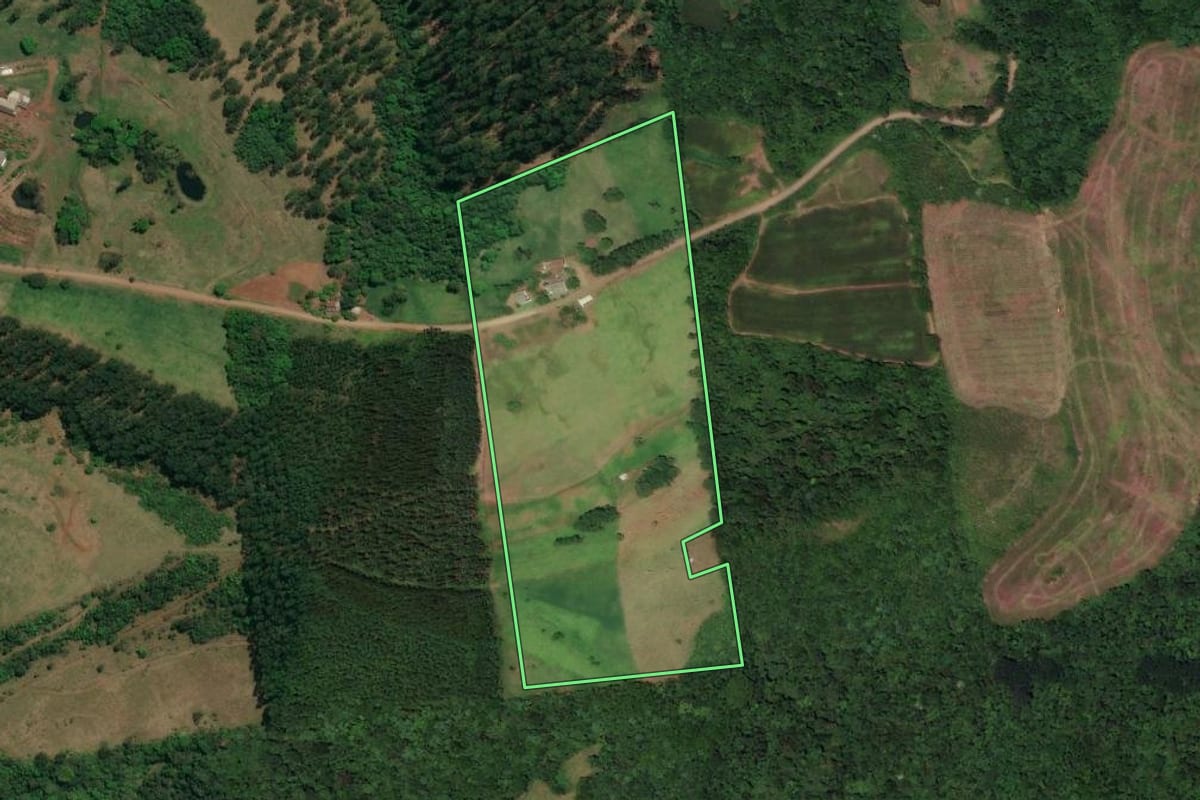 Imagem de satélite do imóvel rural em Flor do Sertão (SC), com o contorno declarado no CAR desenhado por cima.