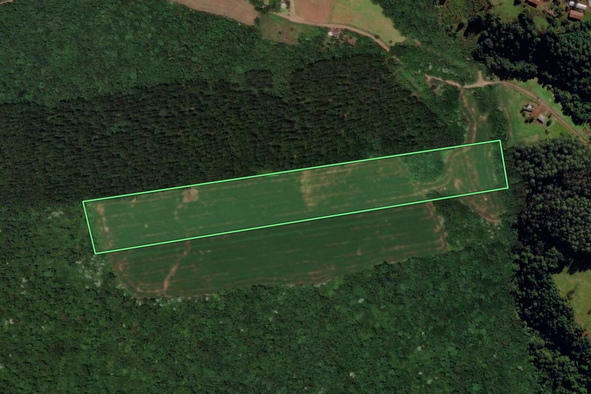 Imagem de satélite do imóvel rural em Flor do Sertão (SC), com o contorno declarado no CAR desenhado por cima.