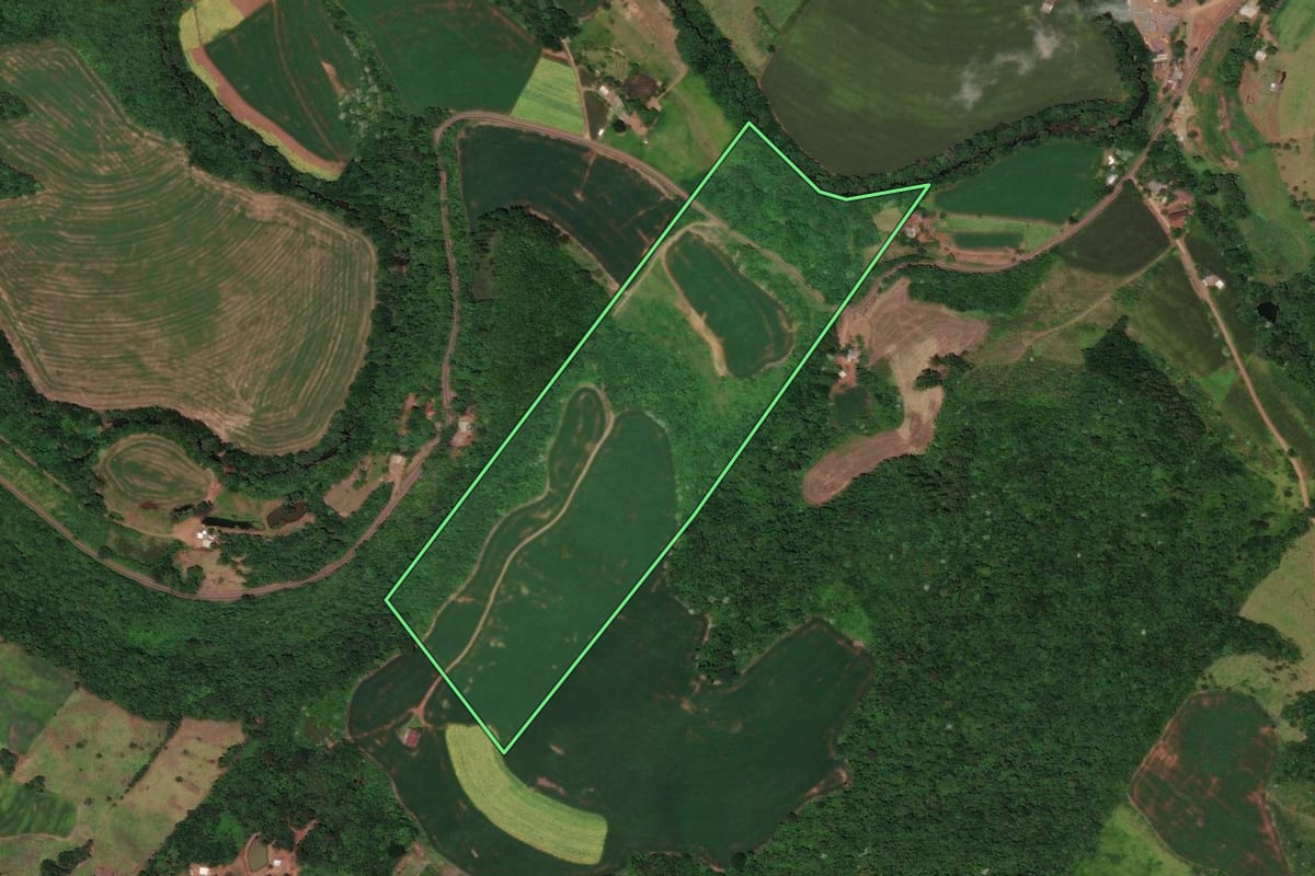 Imagem de satélite do imóvel rural em Flor do Sertão (SC), com o contorno declarado no CAR desenhado por cima.