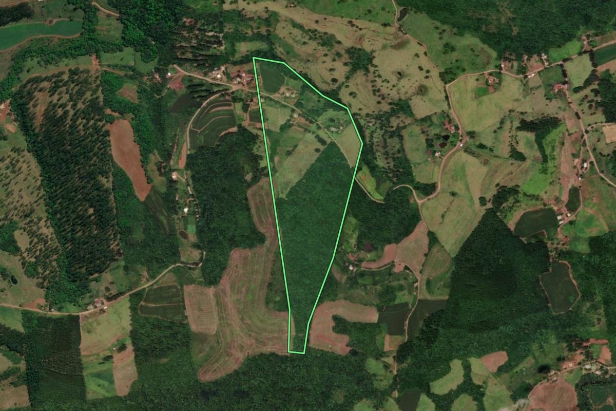 Imagem de satélite do imóvel rural em Flor do Sertão (SC), com o contorno declarado no CAR desenhado por cima.
