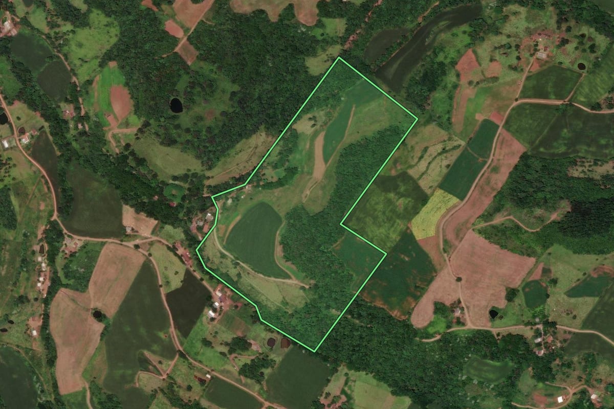 Imagem de satélite do imóvel rural em Flor do Sertão (SC), com o contorno declarado no CAR desenhado por cima.