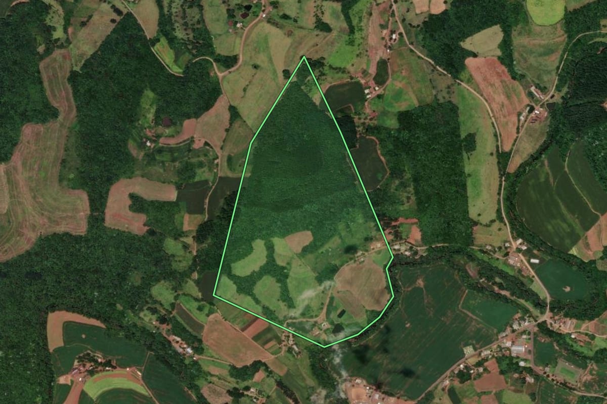 Imagem de satélite do imóvel rural em Flor do Sertão (SC), com o contorno declarado no CAR desenhado por cima.