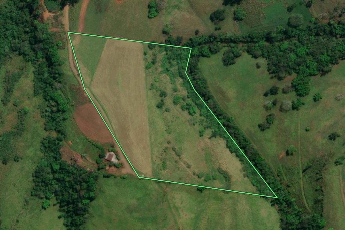 Imagem de satélite do imóvel rural em Flor do Sertão (SC), com o contorno declarado no CAR desenhado por cima.
