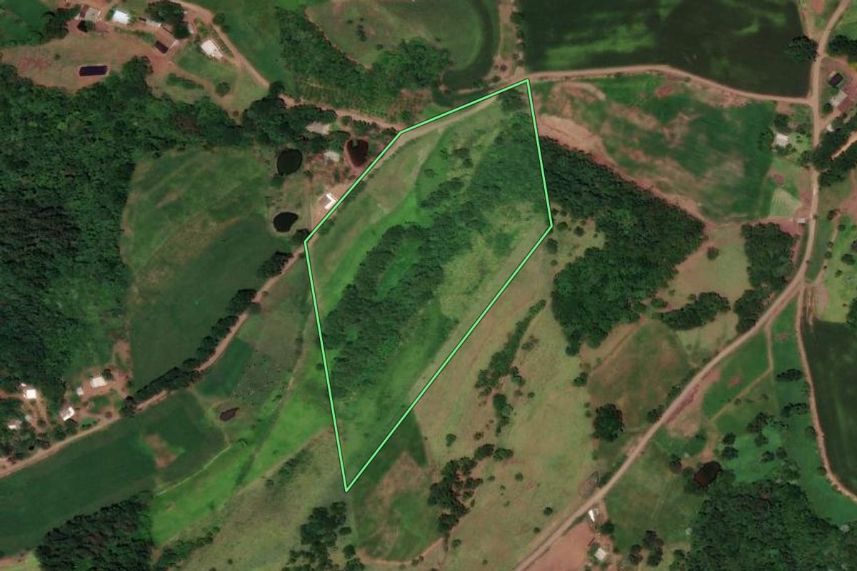 Imagem de satélite do imóvel rural em Flor do Sertão (SC), com o contorno declarado no CAR desenhado por cima.