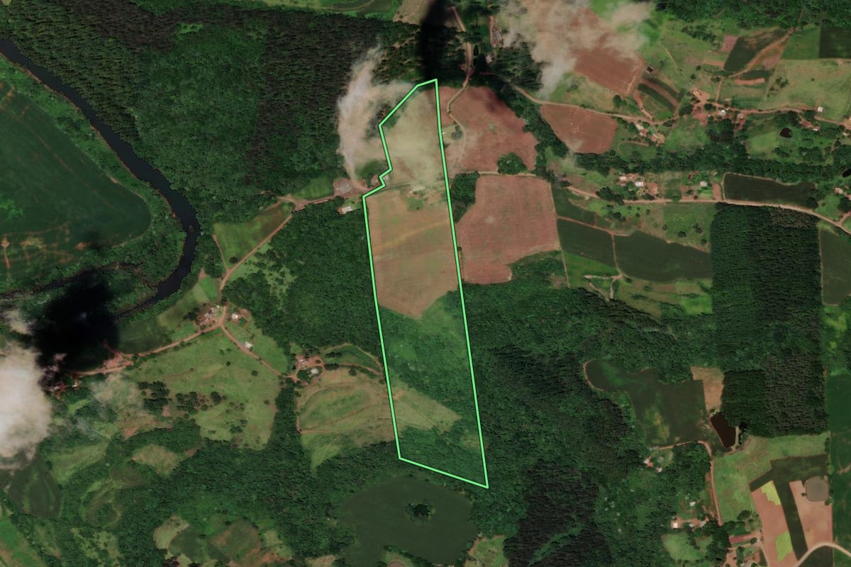 Imagem de satélite do imóvel rural em Flor do Sertão (SC), com o contorno declarado no CAR desenhado por cima.