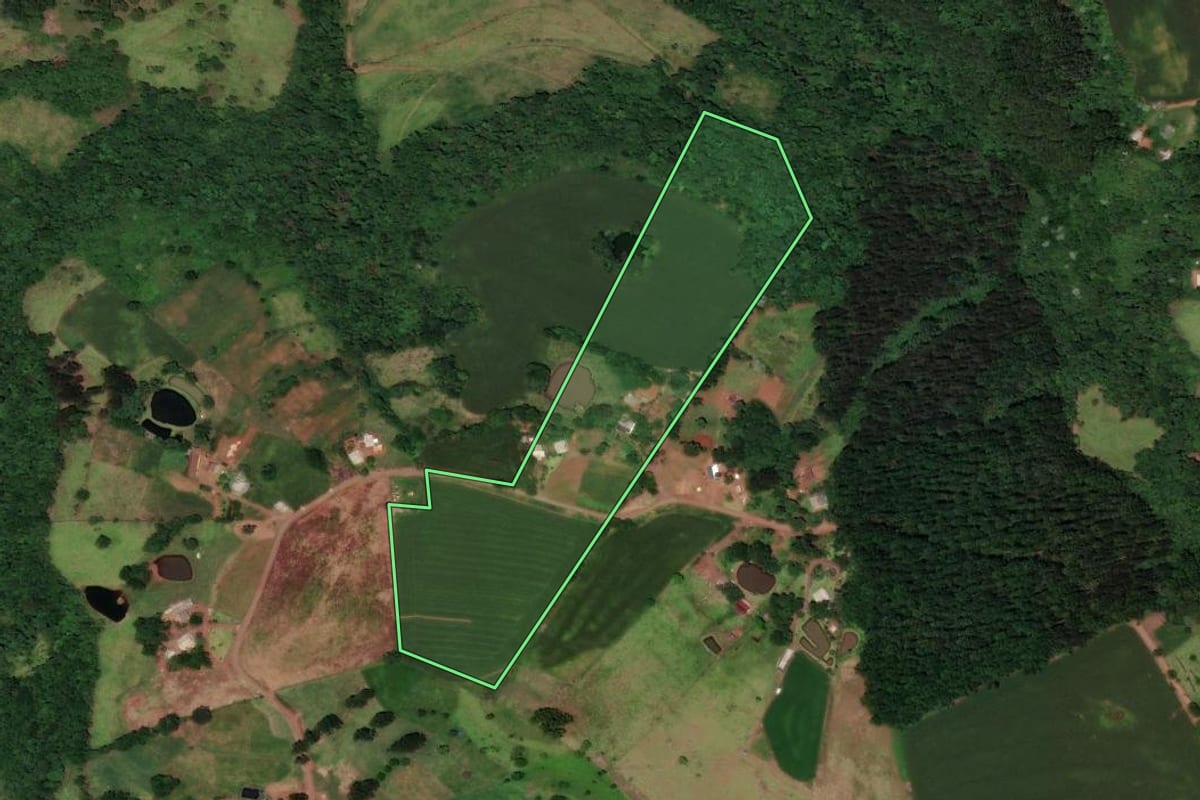 Imagem de satélite do imóvel rural em Flor do Sertão (SC), com o contorno declarado no CAR desenhado por cima.