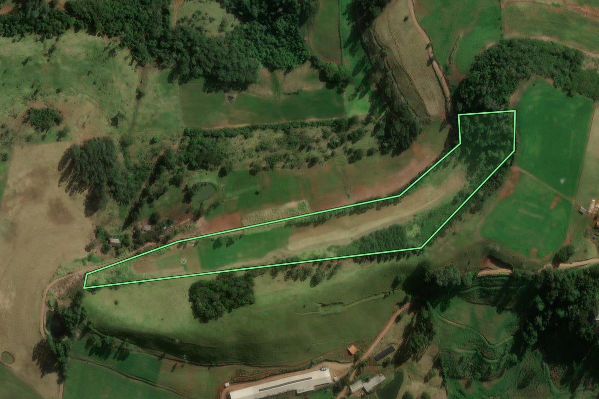 Imagem de satélite do imóvel rural em Formosa do Sul (SC), com o contorno declarado no CAR desenhado por cima.