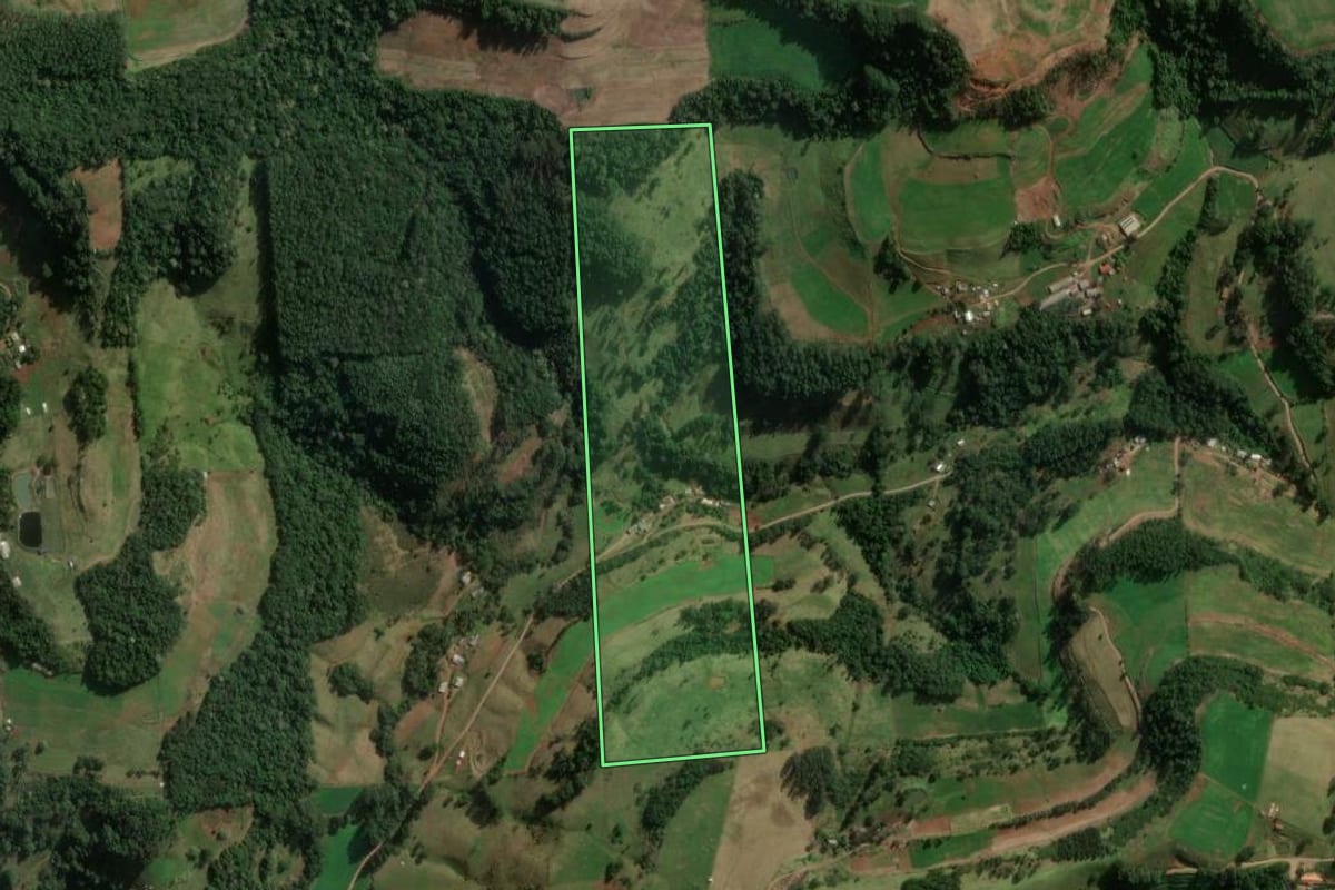 Imagem de satélite do imóvel rural em Formosa do Sul (SC), com o contorno declarado no CAR desenhado por cima.