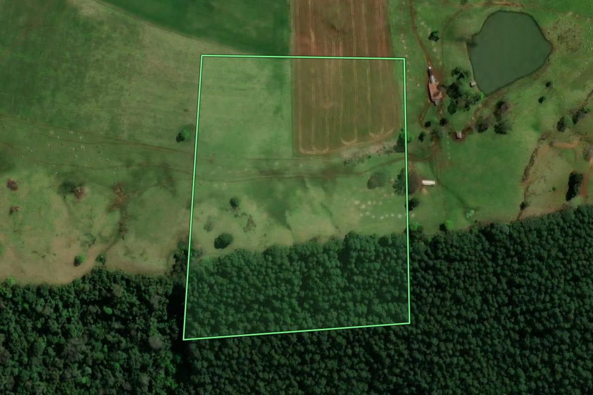 Imagem de satélite do imóvel rural em Formosa do Sul (SC), com o contorno declarado no CAR desenhado por cima.