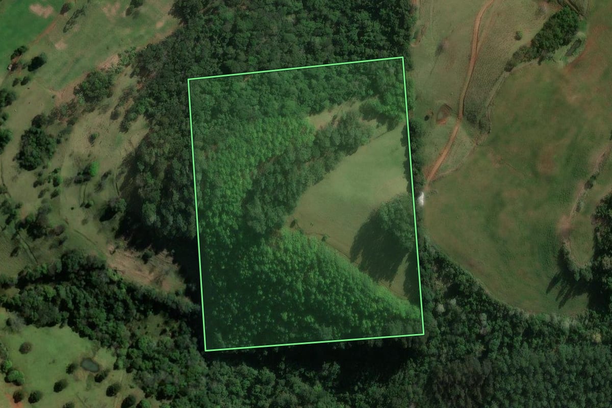 Imagem de satélite do imóvel rural em Formosa do Sul (SC), com o contorno declarado no CAR desenhado por cima.