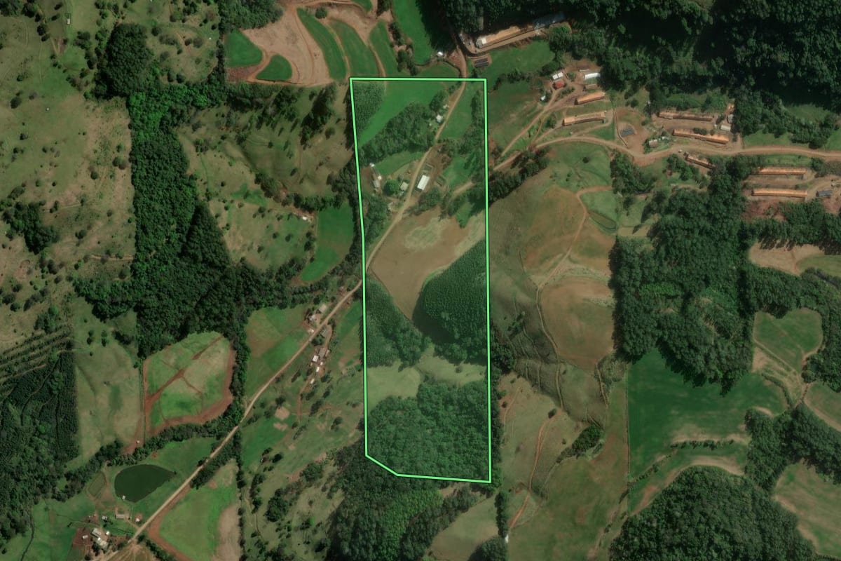Imagem de satélite do imóvel rural em Formosa do Sul (SC), com o contorno declarado no CAR desenhado por cima.