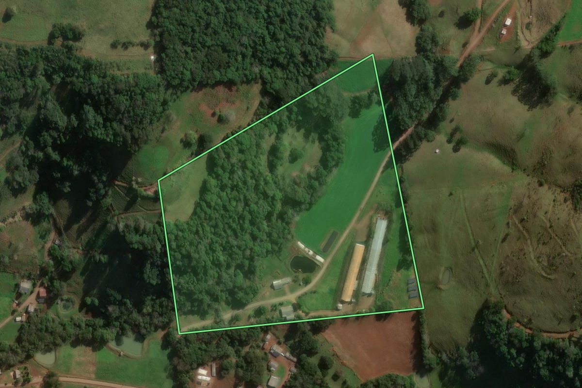 Imagem de satélite do imóvel rural em Formosa do Sul (SC), com o contorno declarado no CAR desenhado por cima.
