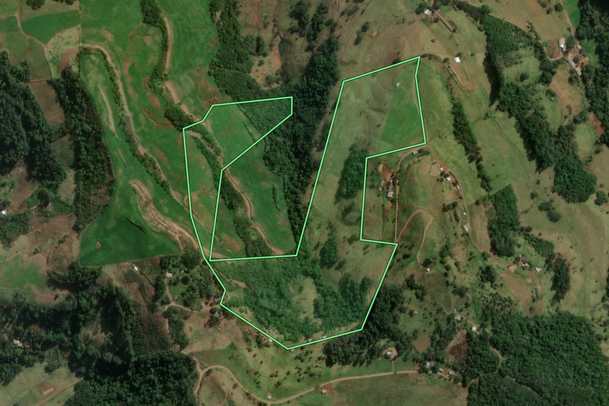 Imagem de satélite do imóvel rural em Formosa do Sul (SC), com o contorno declarado no CAR desenhado por cima.