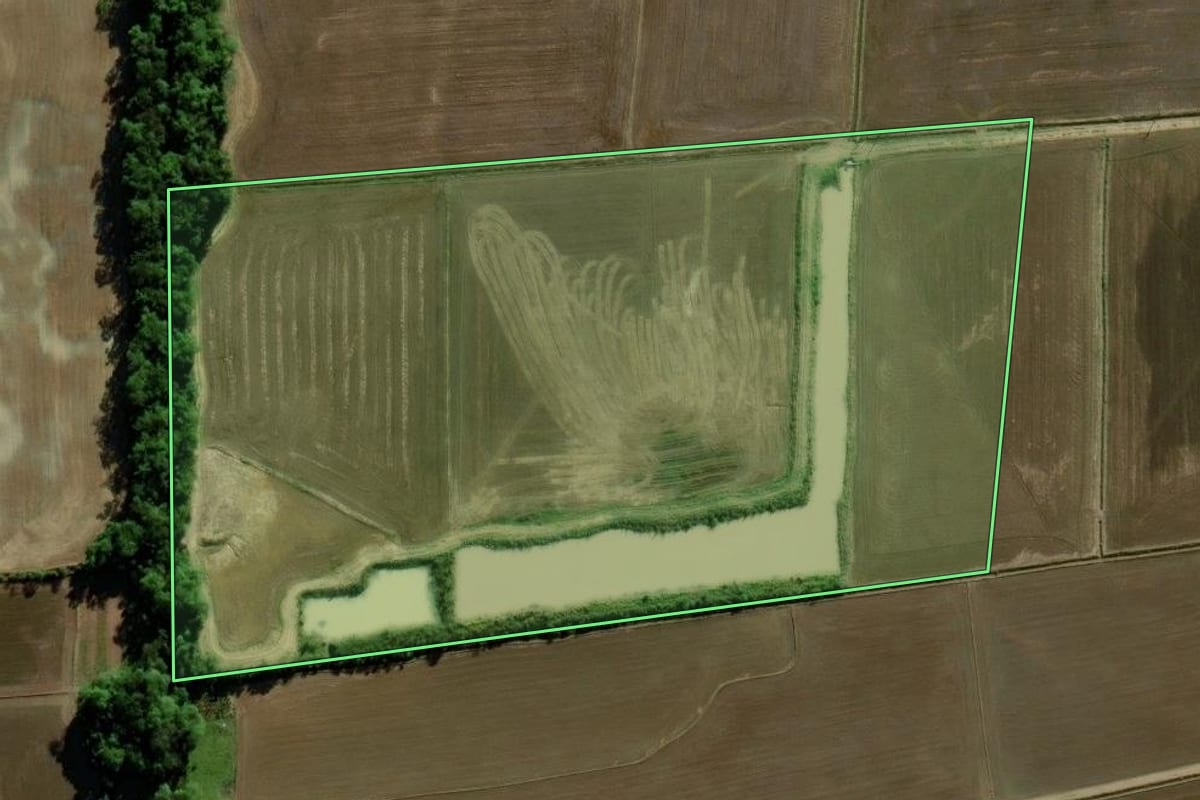 Imagem de satélite do imóvel rural em Forquilhinha (SC), com o contorno declarado no CAR desenhado por cima.