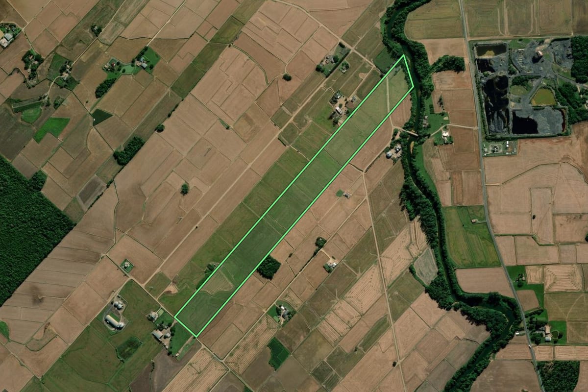 Imagem de satélite do imóvel rural em Forquilhinha (SC), com o contorno declarado no CAR desenhado por cima.