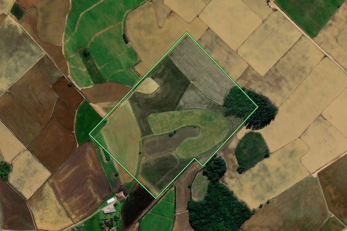 Imagem de satélite do imóvel rural em Forquilhinha (SC), com o contorno declarado no CAR desenhado por cima.