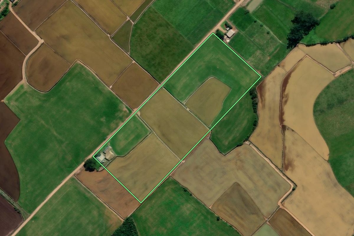 Imagem de satélite do imóvel rural em Forquilhinha (SC), com o contorno declarado no CAR desenhado por cima.