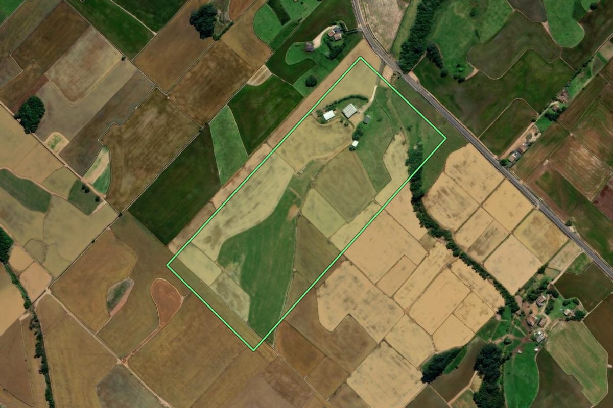 Imagem de satélite do imóvel rural em Forquilhinha (SC), com o contorno declarado no CAR desenhado por cima.