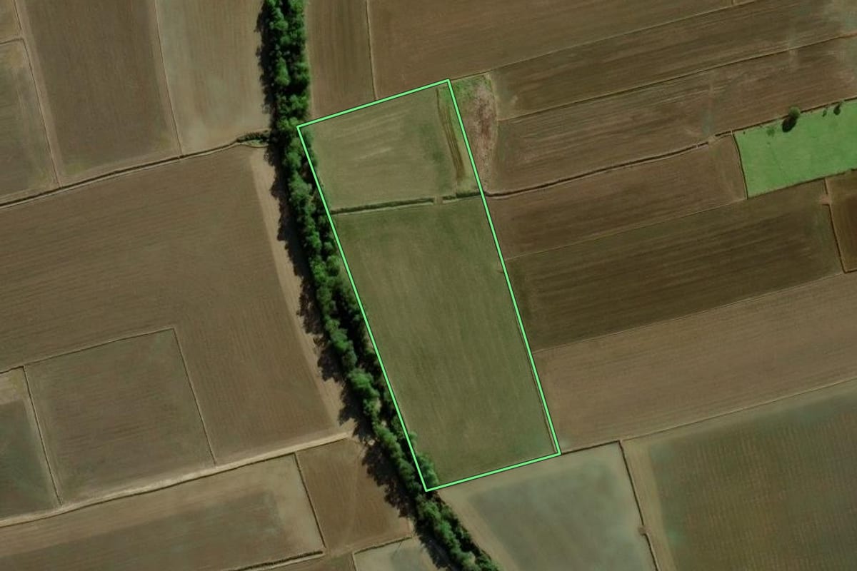 Imagem de satélite do imóvel rural em Forquilhinha (SC), com o contorno declarado no CAR desenhado por cima.