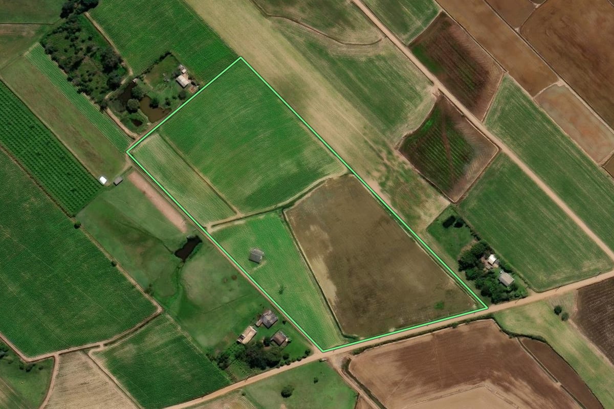 Imagem de satélite do imóvel rural em Forquilhinha (SC), com o contorno declarado no CAR desenhado por cima.