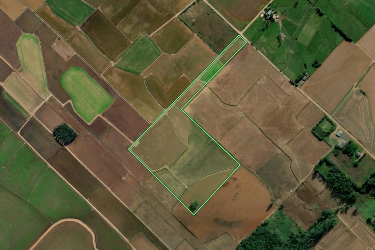 Imagem de satélite do imóvel rural em Forquilhinha (SC), com o contorno declarado no CAR desenhado por cima.