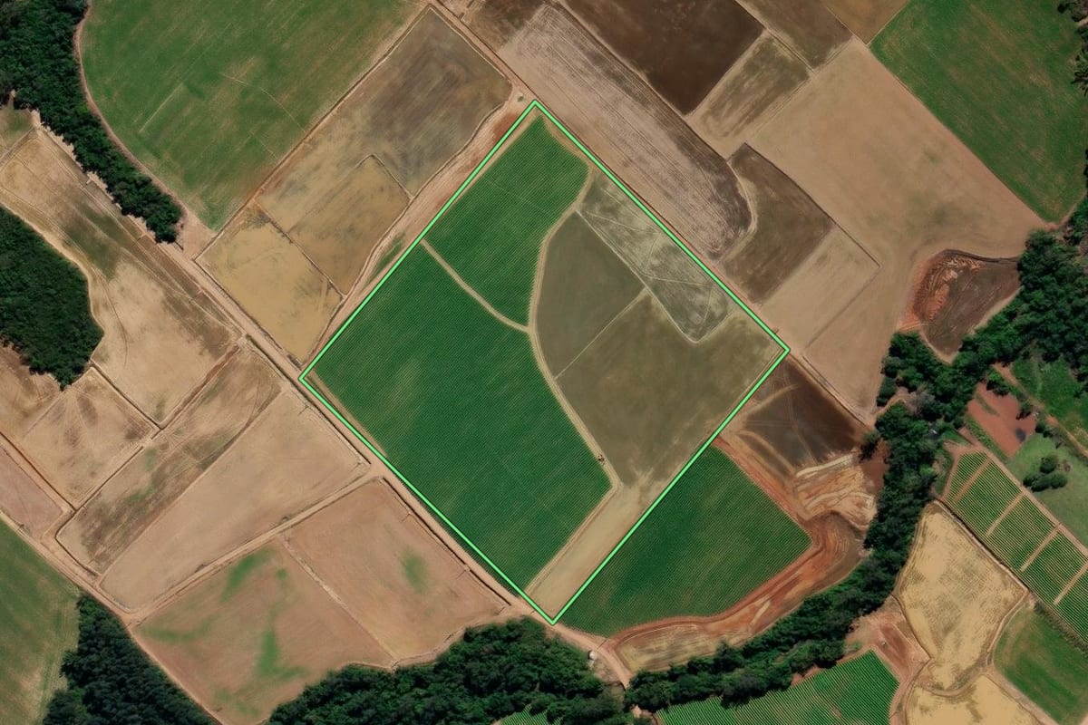 Imagem de satélite do imóvel rural em Forquilhinha (SC), com o contorno declarado no CAR desenhado por cima.