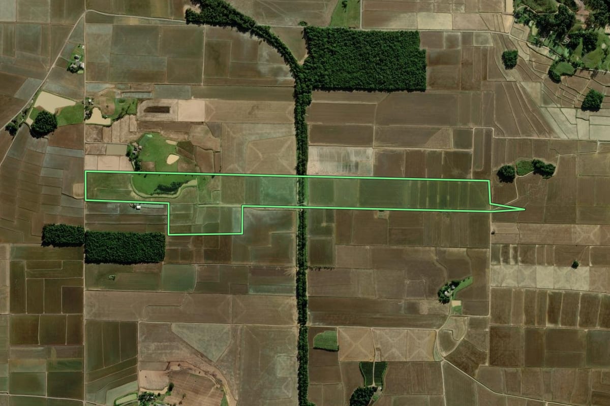 Imagem de satélite do imóvel rural em Forquilhinha (SC), com o contorno declarado no CAR desenhado por cima.