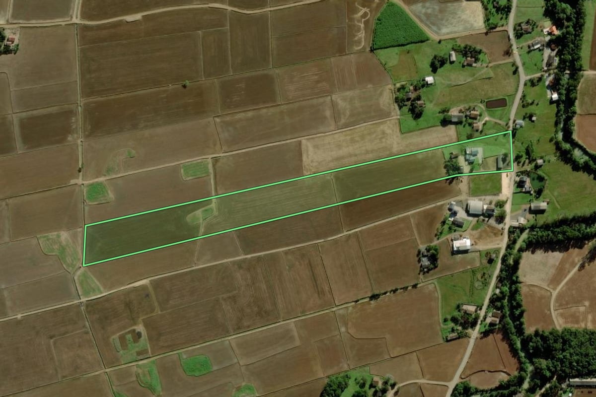 Imagem de satélite do imóvel rural em Forquilhinha (SC), com o contorno declarado no CAR desenhado por cima.