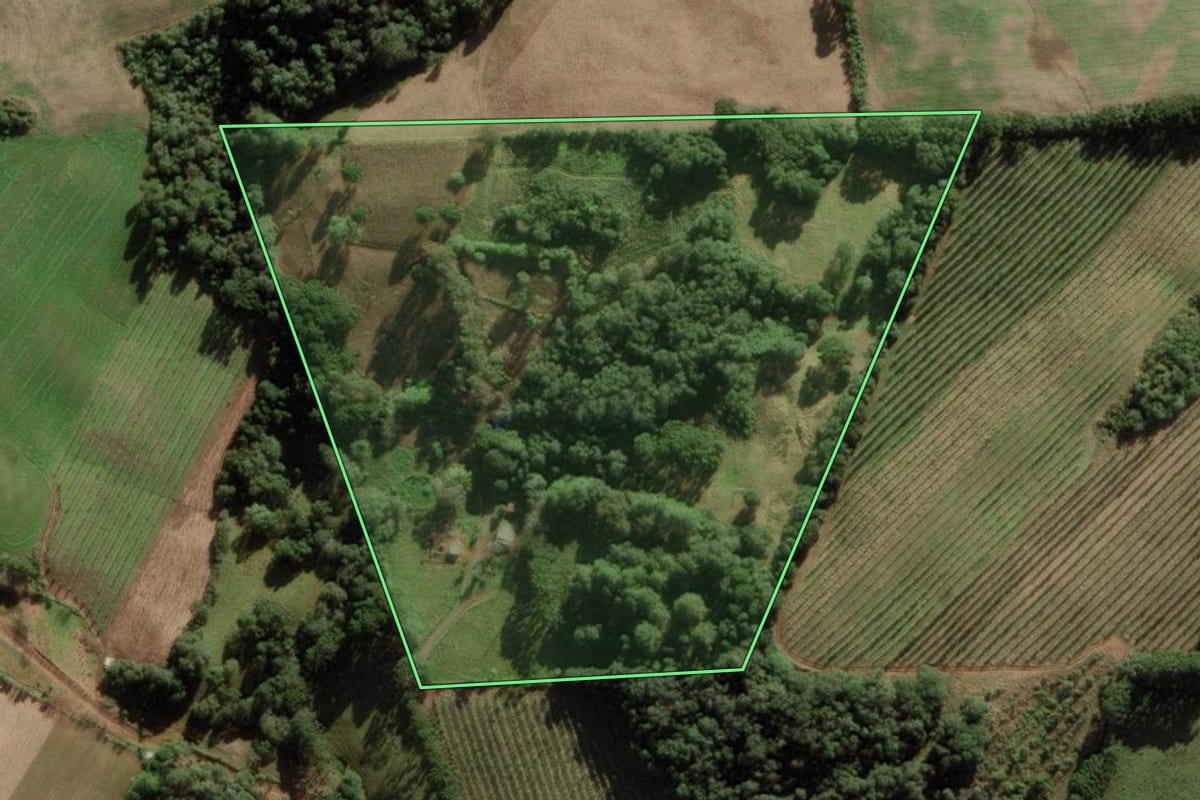 Imagem de satélite do imóvel rural em Fraiburgo (SC), com o contorno declarado no CAR desenhado por cima.