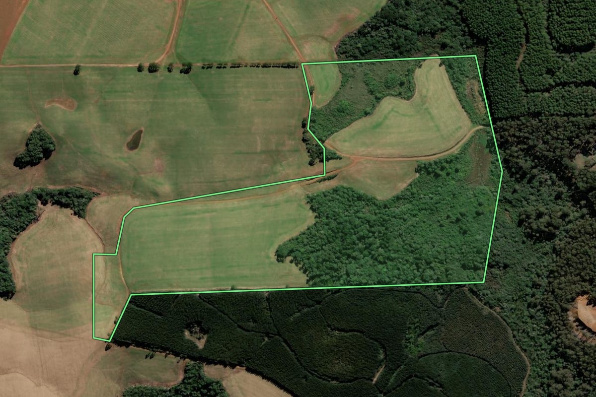 Imagem de satélite do imóvel rural em Fraiburgo (SC), com o contorno declarado no CAR desenhado por cima.