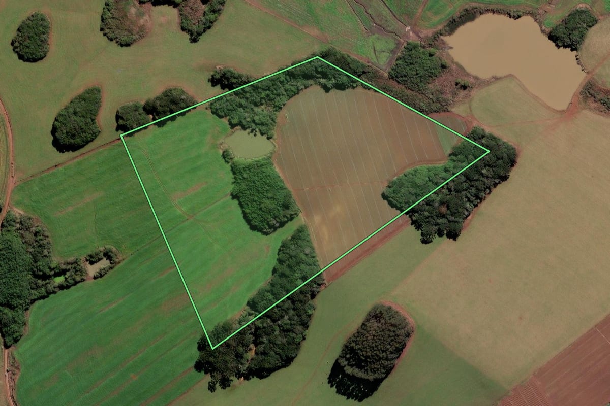 Imagem de satélite do imóvel rural em Fraiburgo (SC), com o contorno declarado no CAR desenhado por cima.