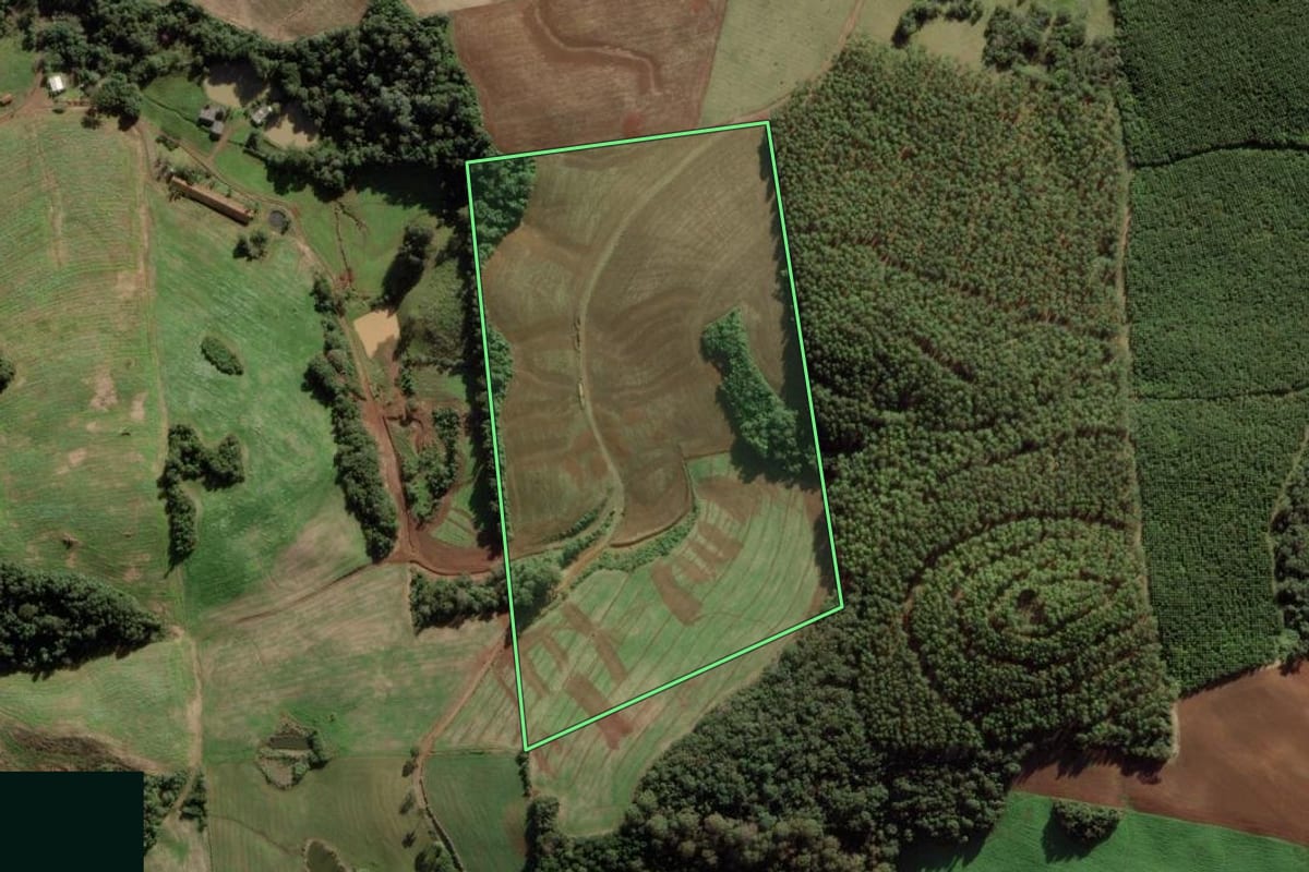Imagem de satélite do imóvel rural em Fraiburgo (SC), com o contorno declarado no CAR desenhado por cima.