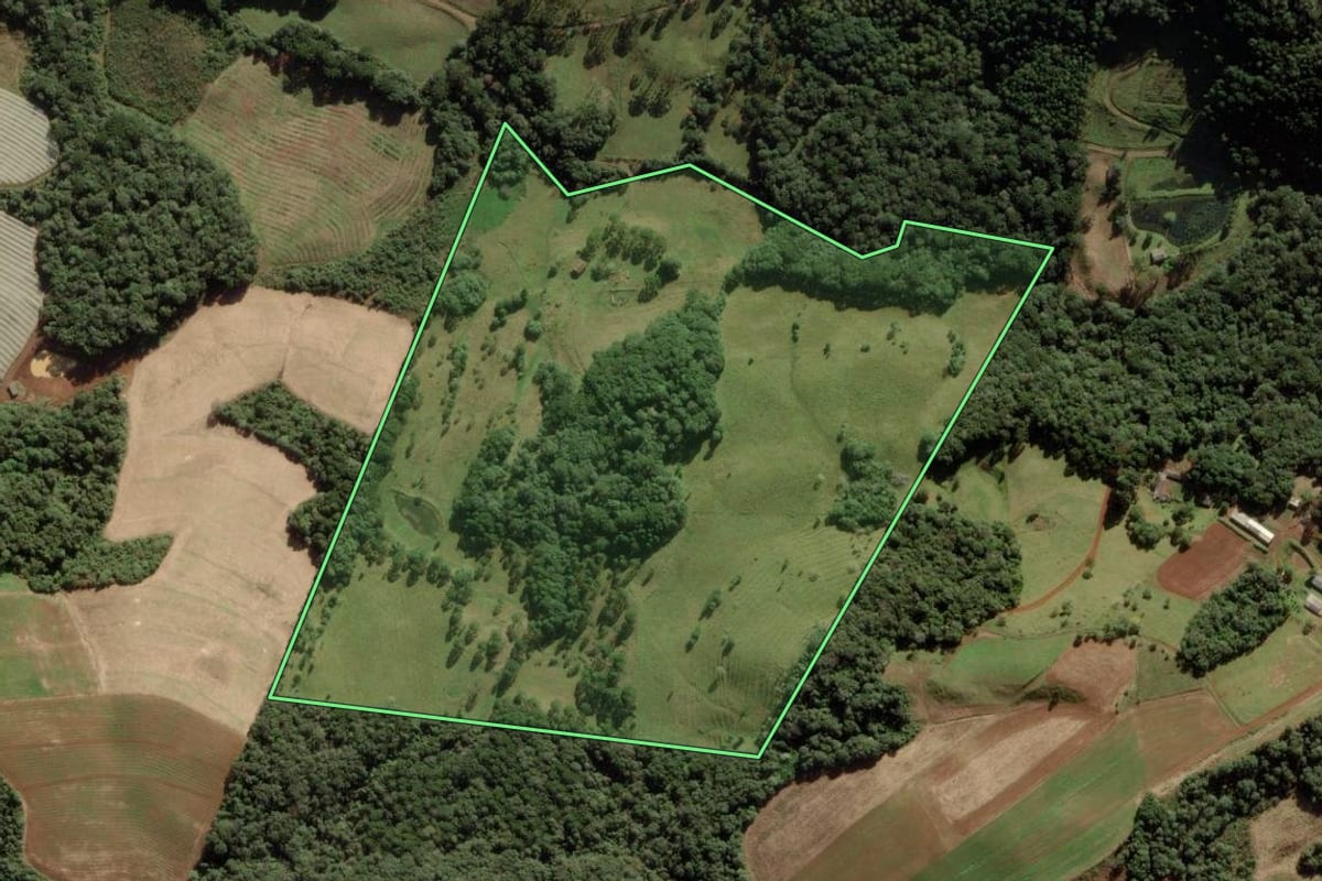Imagem de satélite do imóvel rural em Fraiburgo (SC), com o contorno declarado no CAR desenhado por cima.