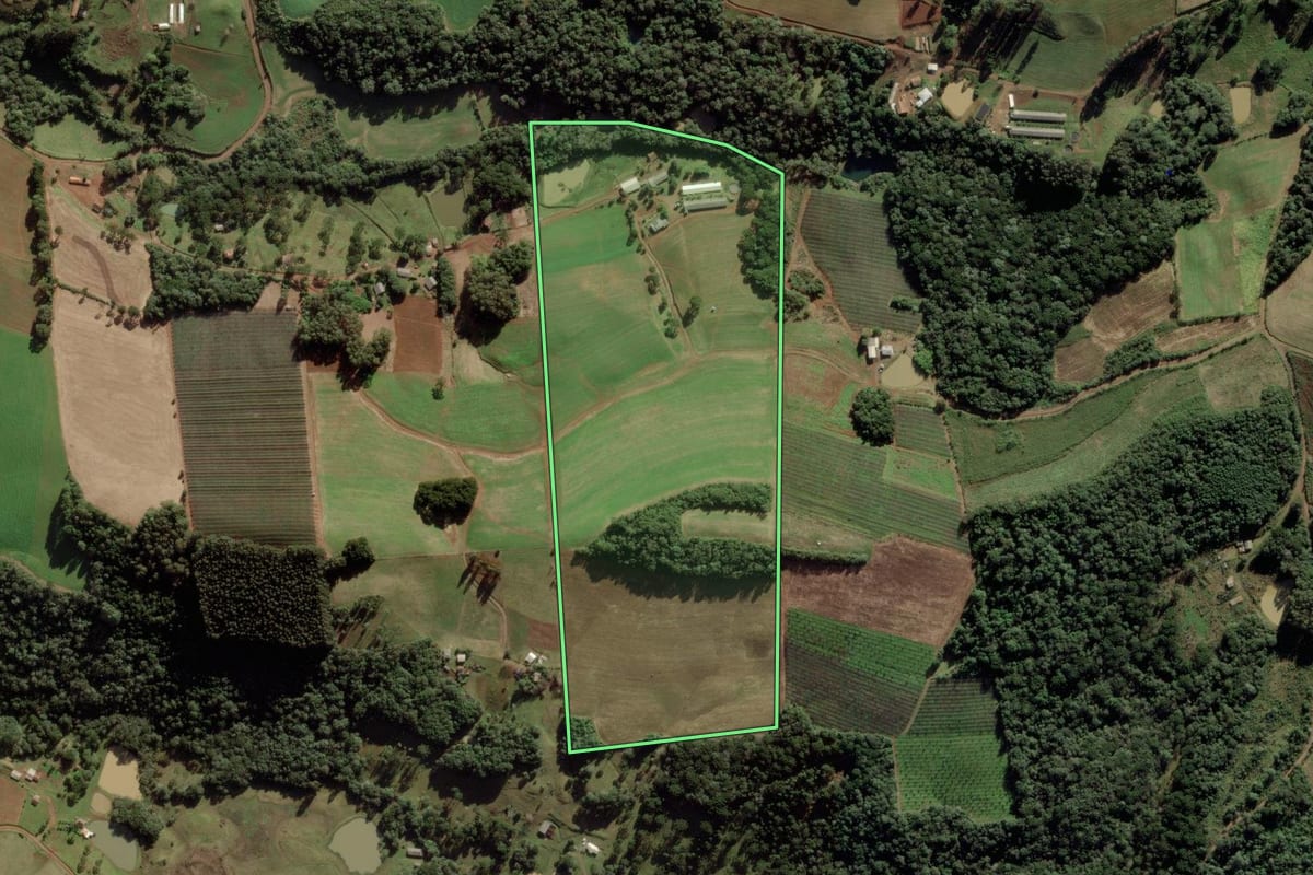 Imagem de satélite do imóvel rural em Fraiburgo (SC), com o contorno declarado no CAR desenhado por cima.