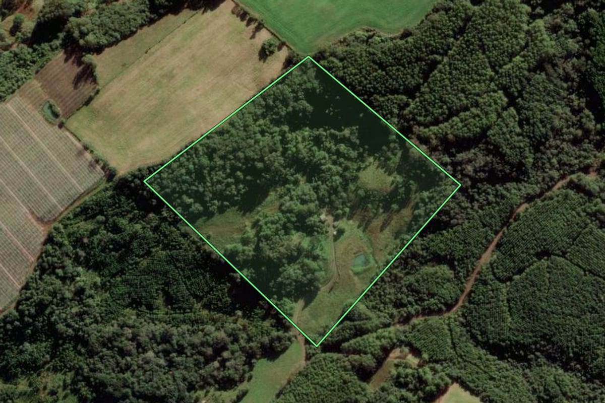 Imagem de satélite do imóvel rural em Fraiburgo (SC), com o contorno declarado no CAR desenhado por cima.