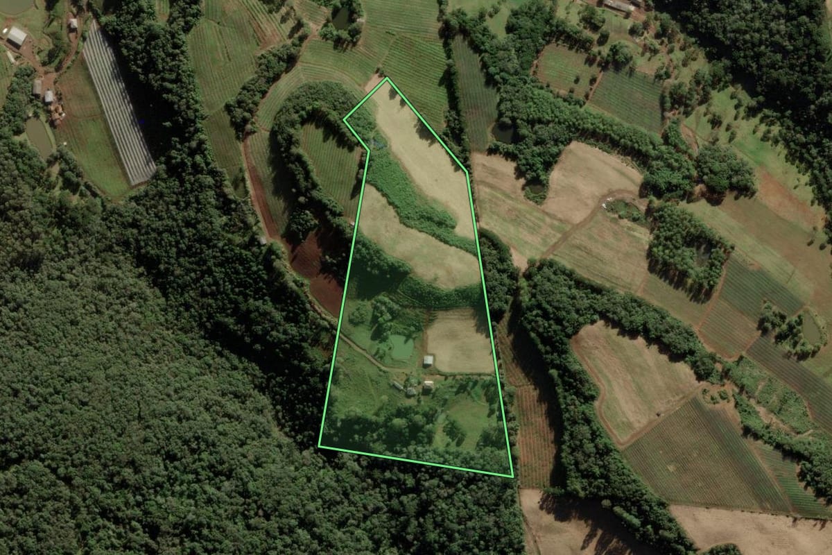 Imagem de satélite do imóvel rural em Fraiburgo (SC), com o contorno declarado no CAR desenhado por cima.