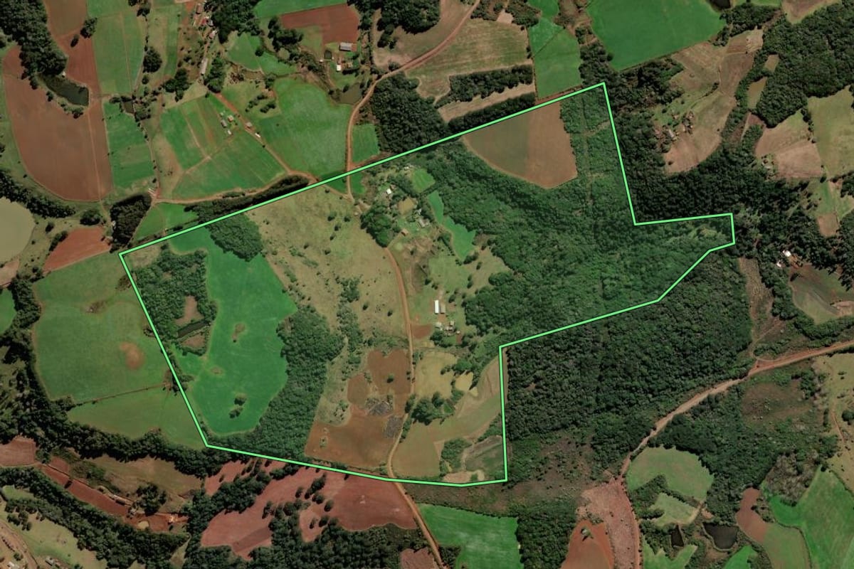 Imagem de satélite do imóvel rural em Frei Rogério (SC), com o contorno declarado no CAR desenhado por cima.