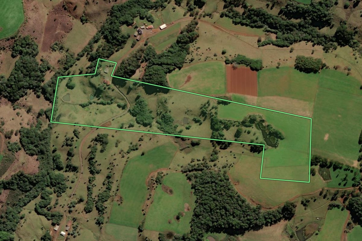Imagem de satélite do imóvel rural em Frei Rogério (SC), com o contorno declarado no CAR desenhado por cima.