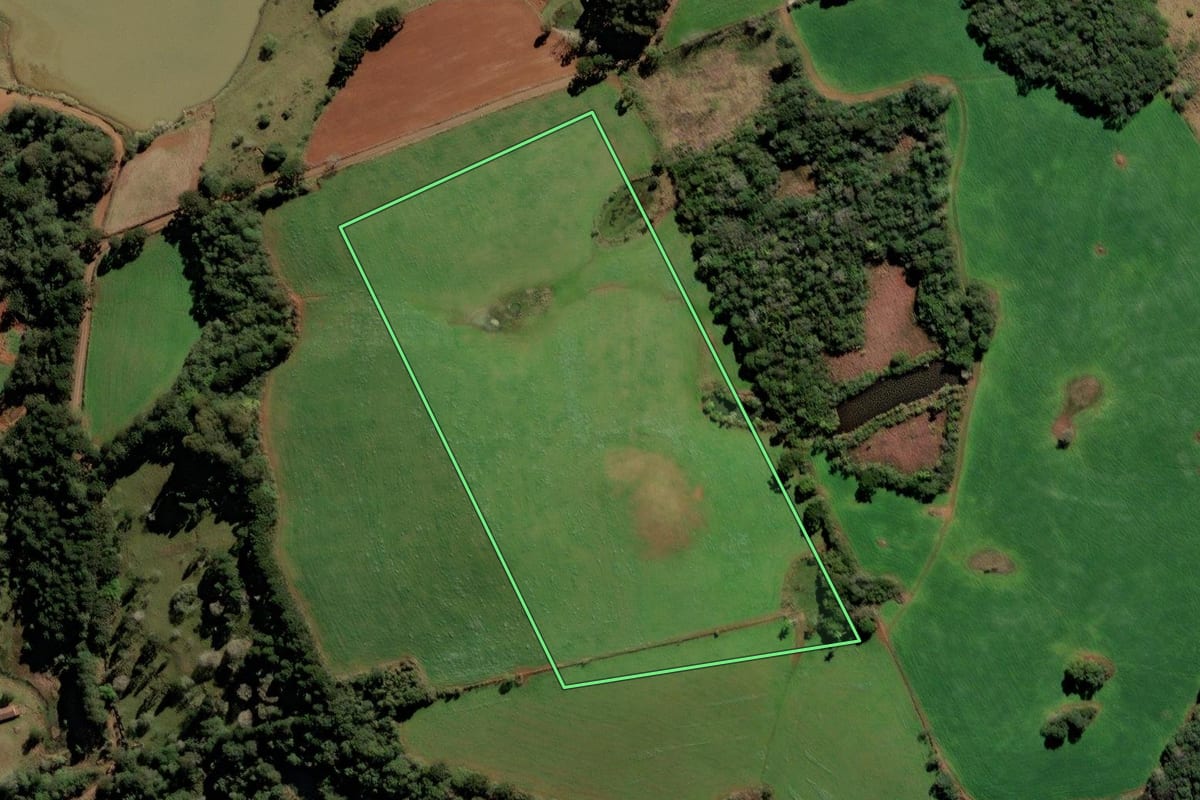 Imagem de satélite do imóvel rural em Frei Rogério (SC), com o contorno declarado no CAR desenhado por cima.
