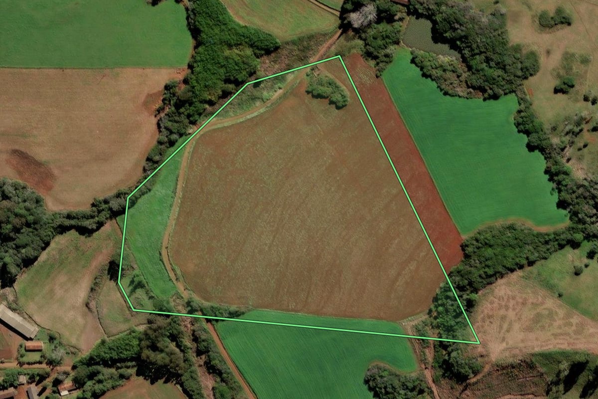 Imagem de satélite do imóvel rural em Frei Rogério (SC), com o contorno declarado no CAR desenhado por cima.
