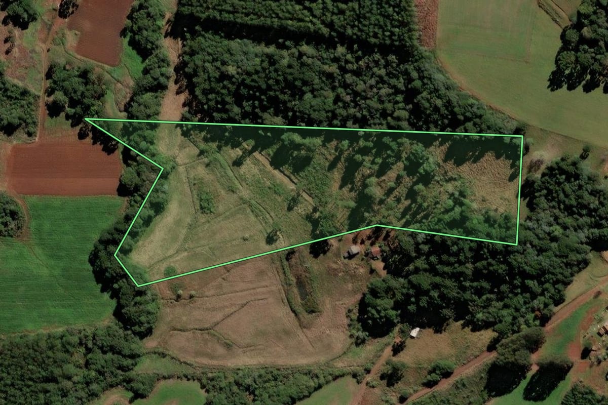 Imagem de satélite do imóvel rural em Frei Rogério (SC), com o contorno declarado no CAR desenhado por cima.