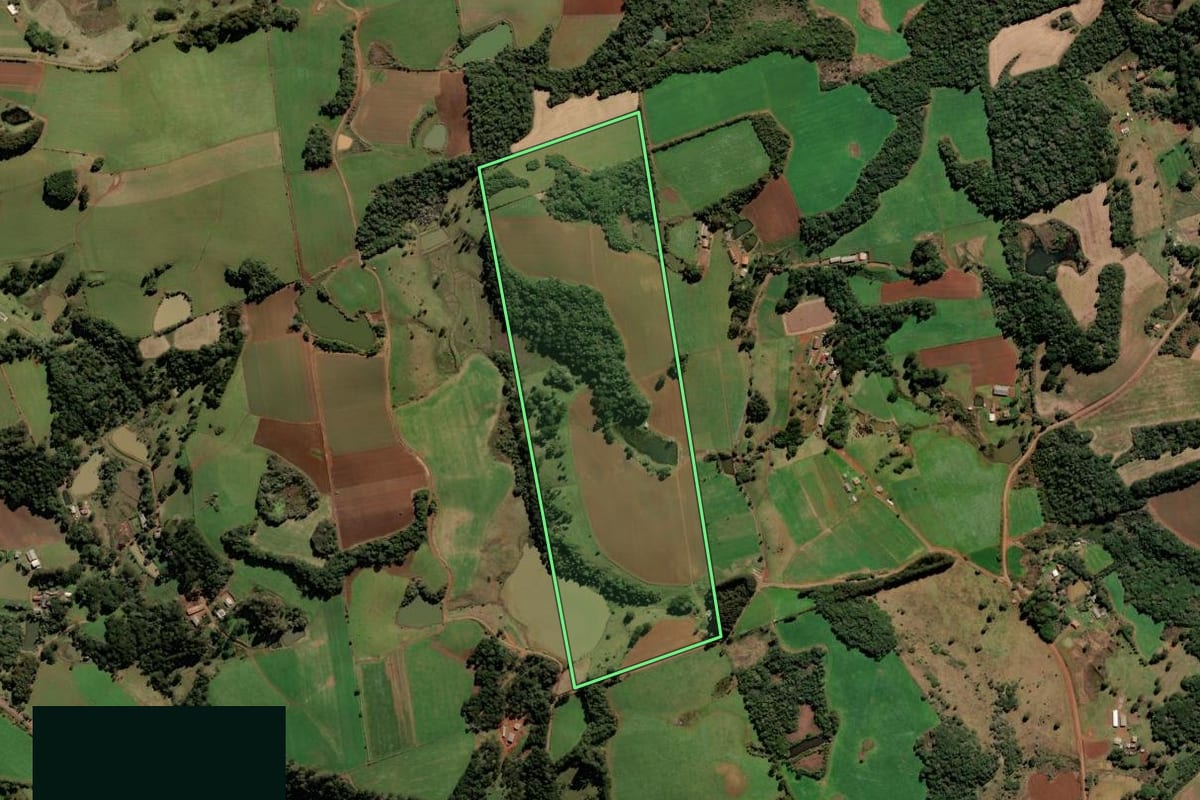 Imagem de satélite do imóvel rural em Frei Rogério (SC), com o contorno declarado no CAR desenhado por cima.