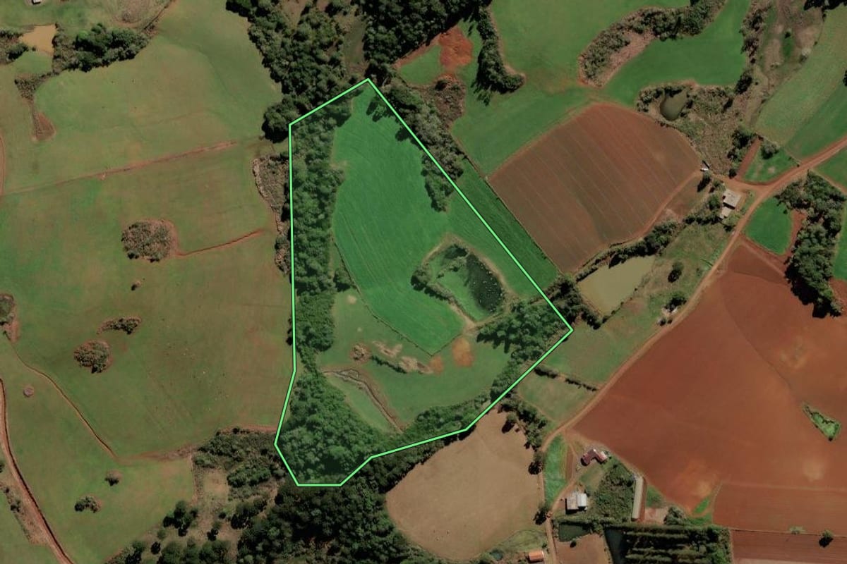 Imagem de satélite do imóvel rural em Frei Rogério (SC), com o contorno declarado no CAR desenhado por cima.