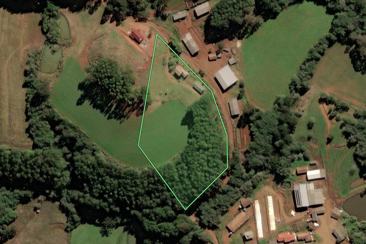 Imagem de satélite do imóvel rural em Frei Rogério (SC), com o contorno declarado no CAR desenhado por cima.