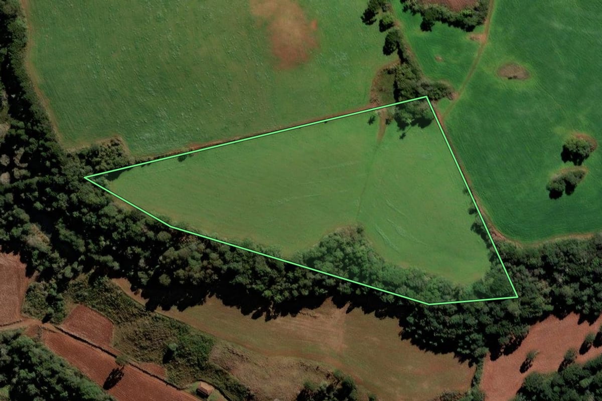 Imagem de satélite do imóvel rural em Frei Rogério (SC), com o contorno declarado no CAR desenhado por cima.