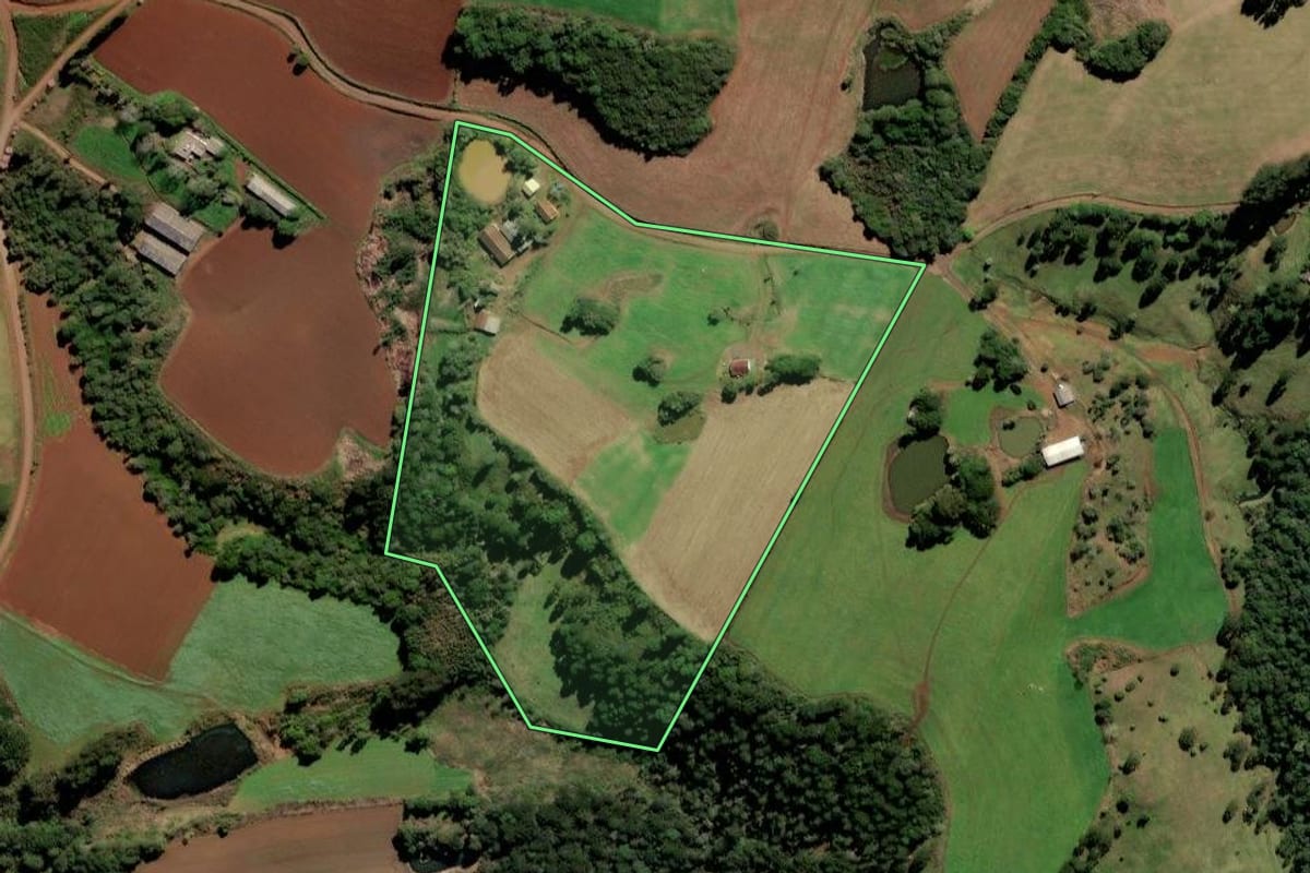 Imagem de satélite do imóvel rural em Frei Rogério (SC), com o contorno declarado no CAR desenhado por cima.