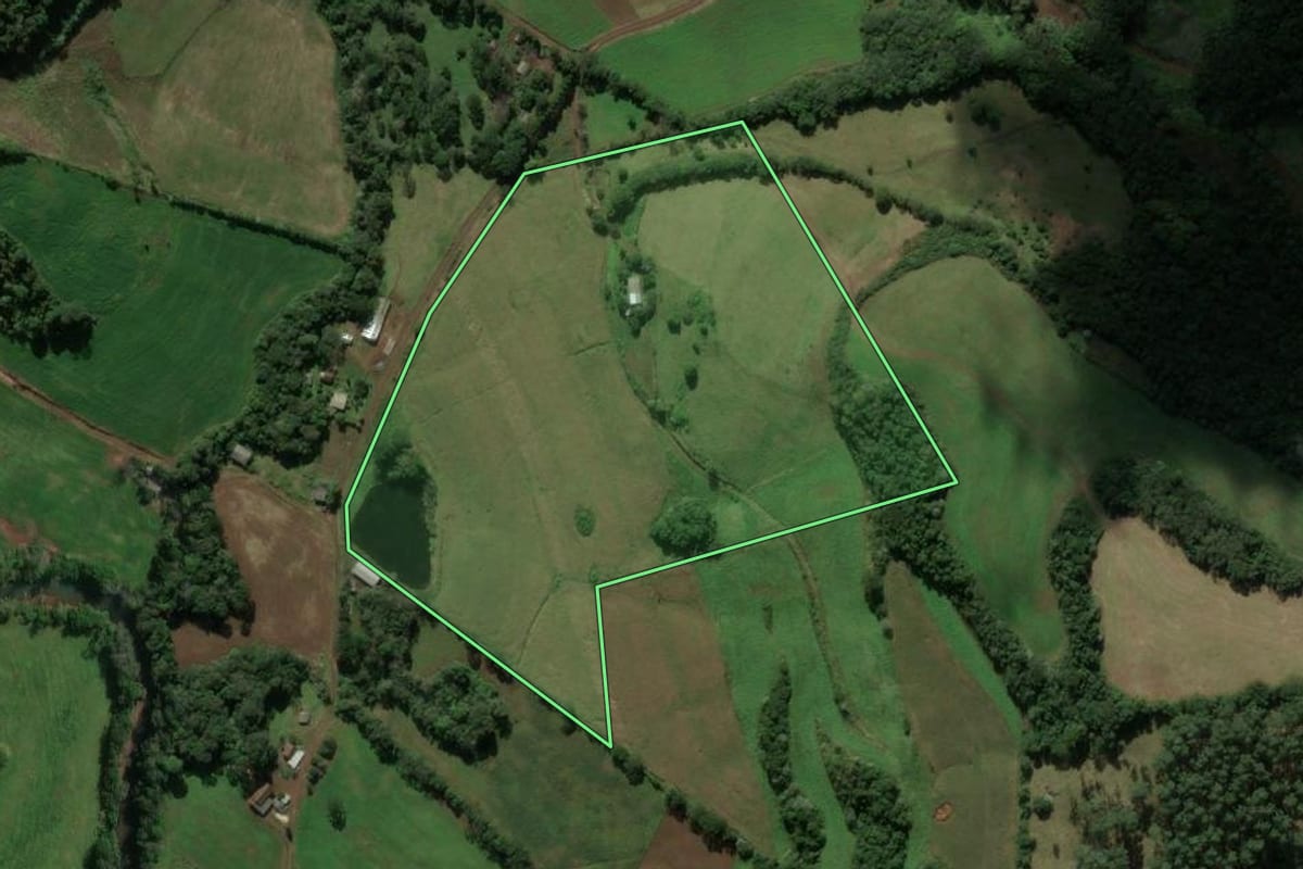 Imagem de satélite do imóvel rural em Galvão (SC), com o contorno declarado no CAR desenhado por cima.
