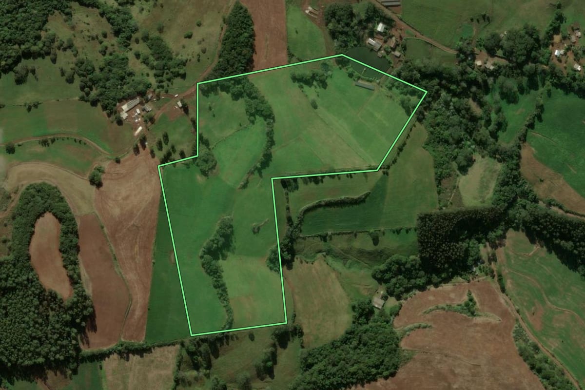 Imagem de satélite do imóvel rural em Galvão (SC), com o contorno declarado no CAR desenhado por cima.