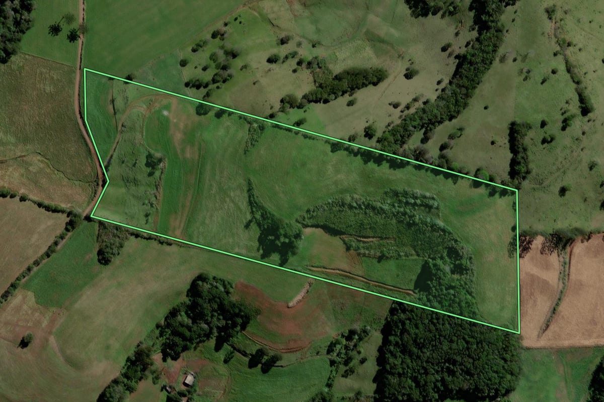 Imagem de satélite do imóvel rural em Galvão (SC), com o contorno declarado no CAR desenhado por cima.