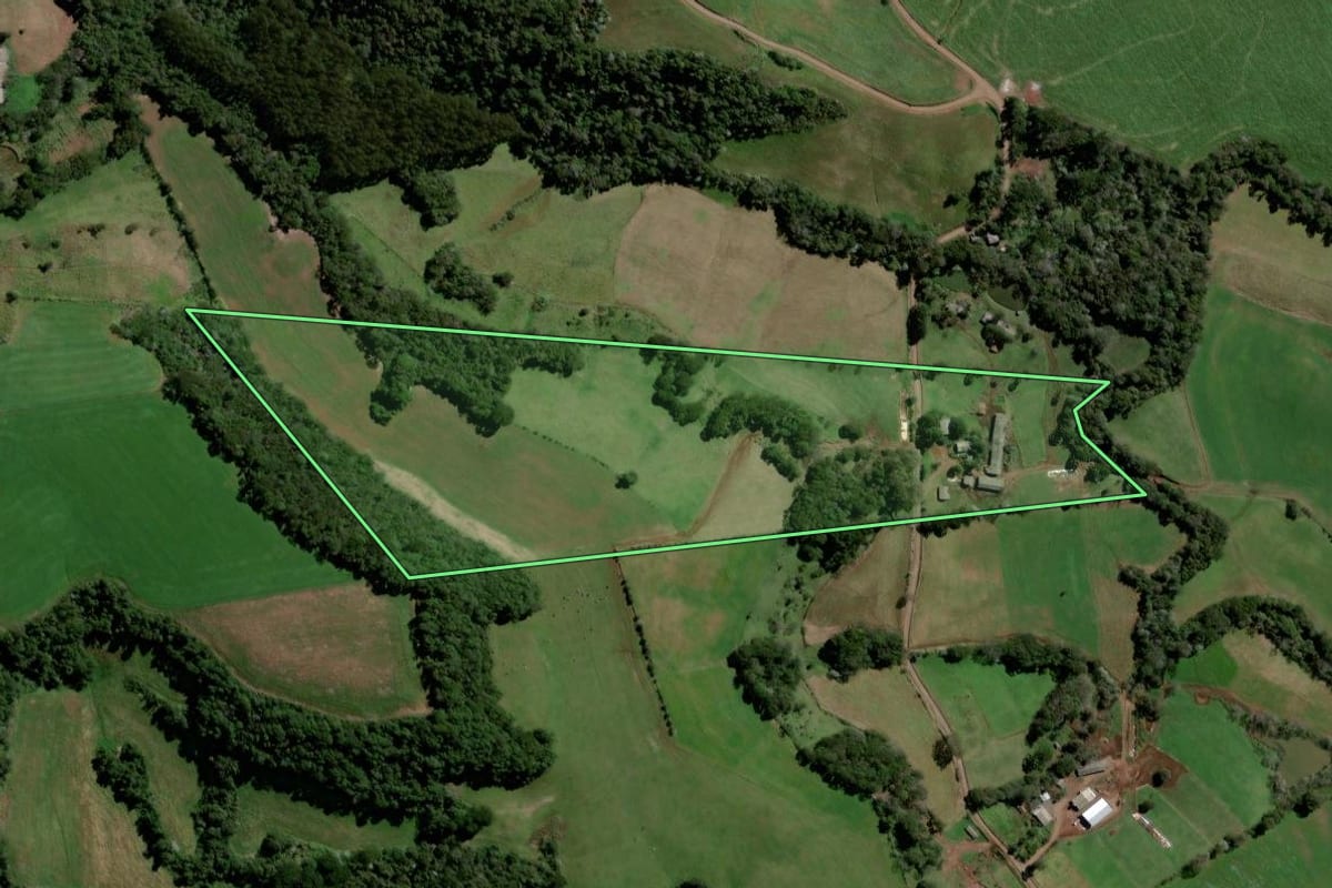 Imagem de satélite do imóvel rural em Galvão (SC), com o contorno declarado no CAR desenhado por cima.